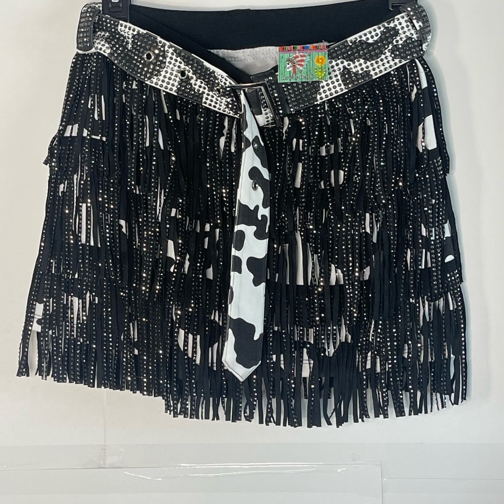 Lucky and Blessed rhinestones fringe skirt -shorts belt size M NWT